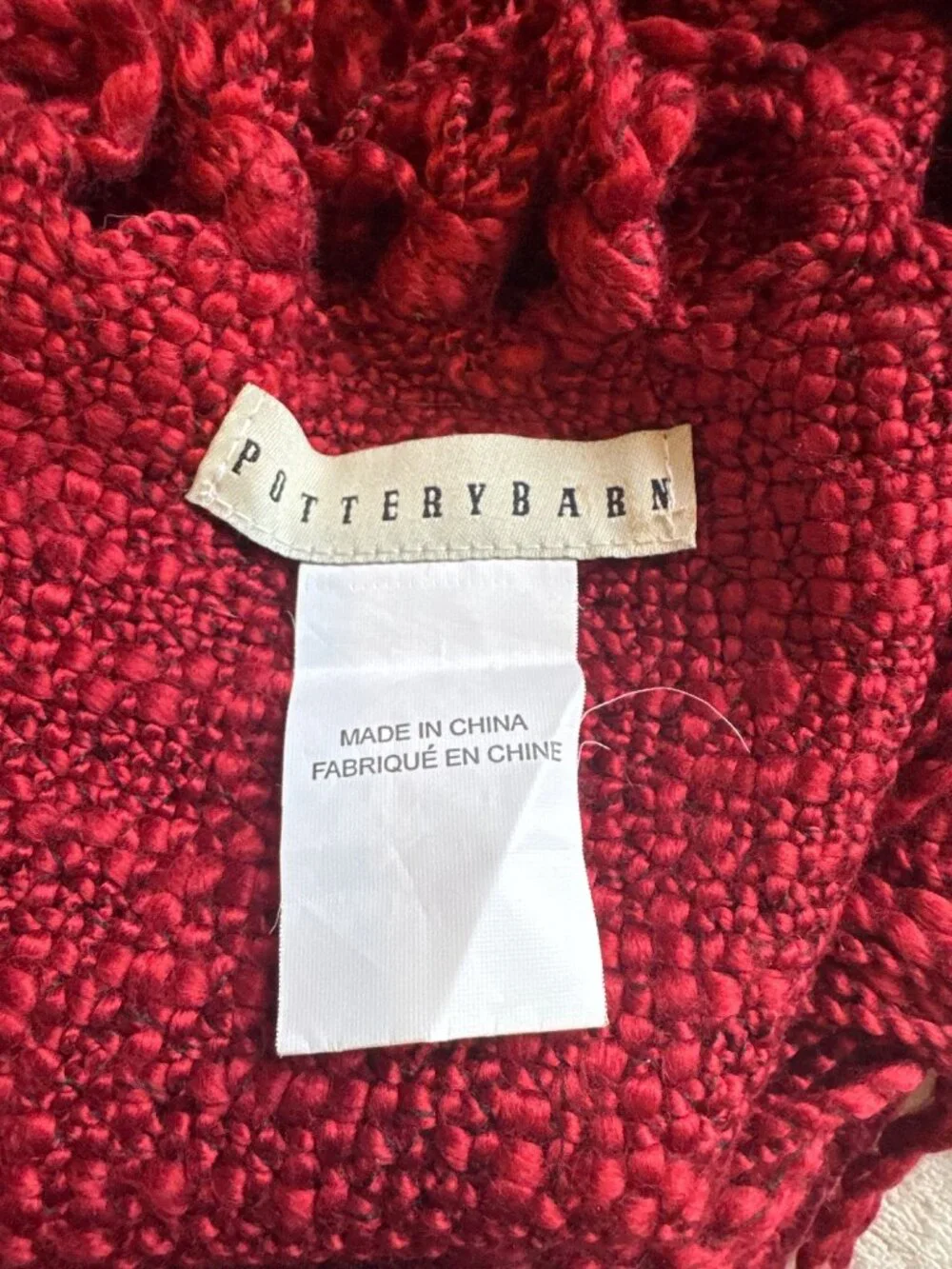 Pottery Barn Chunky Knit Throw Blanket Fringe Red Fall Christmas Holiday Cozy